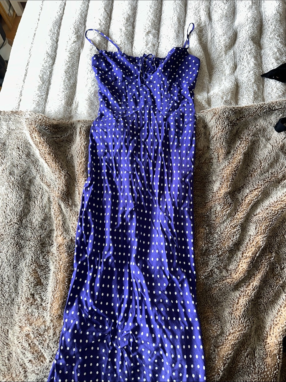 Polka Dot Spaghetti Strap Maxi Dress - Blue